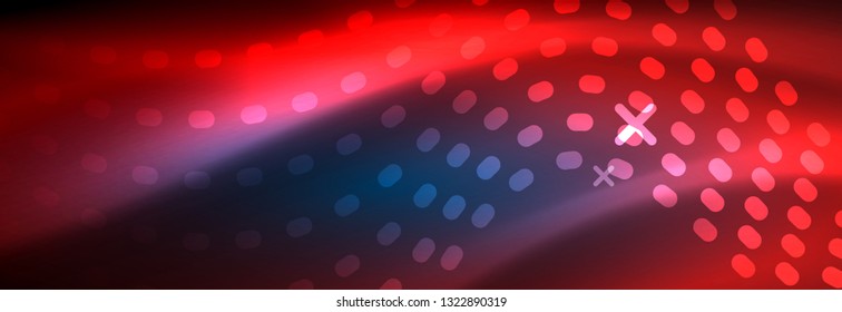 Glowing abstract wave on dark, shiny motion, magic space light. Vector techno abstract background design
