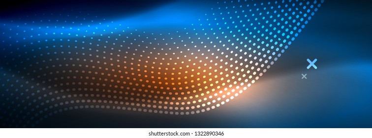Glowing abstract wave on dark, shiny motion, magic space light. Vector techno abstract background design