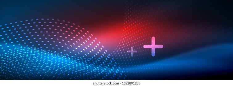 Glowing abstract wave on dark, shiny motion, magic space light. Vector techno abstract background design