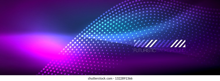 Glowing abstract wave on dark, shiny motion, magic space light. Vector techno abstract background design