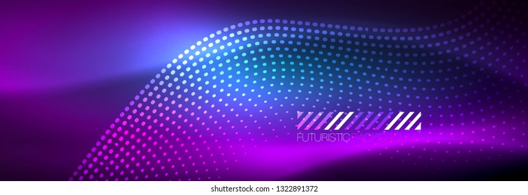 Ola abstracta brillante en movimiento oscuro y brillante, luz espacial mágica. Diseño de fondo abstracto de vector techno