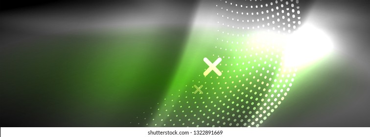 Glowing abstract wave on dark, shiny motion, Christmas and New Year magic space light. Vector techno abstract background