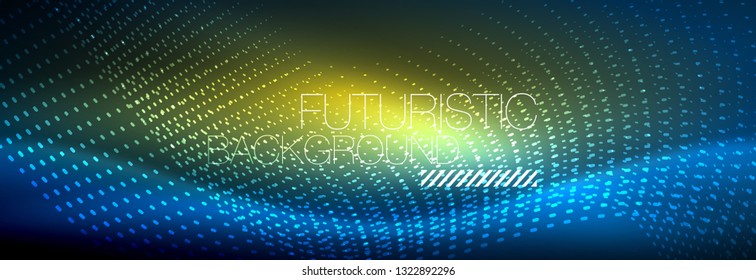 Glowing abstract wave on dark, shiny motion, magic space light. Vector techno abstract background design