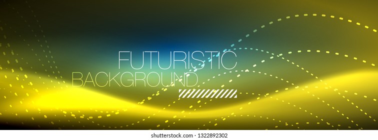 Glowing abstract wave on dark, shiny motion, magic space light. Vector techno abstract background design