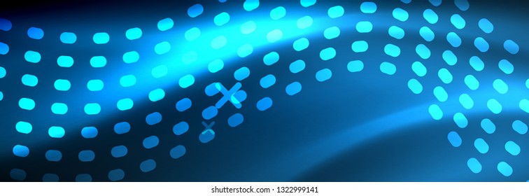 Glowing abstract wave on dark, shiny motion, magic space light. Vector techno abstract background design