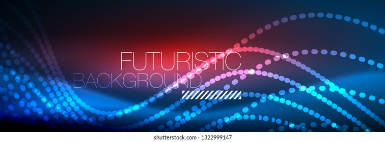 Glowing abstract wave on dark, shiny motion, magic space light. Vector techno abstract background design