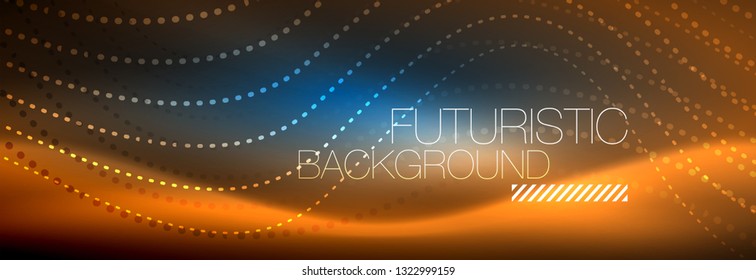 Glowing abstract wave on dark, shiny motion, magic space light. Vector techno abstract background design