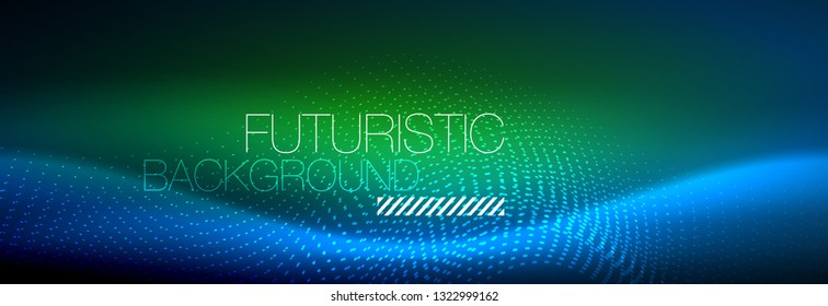 Glowing abstract wave on dark, shiny motion, magic space light. Vector techno abstract background design