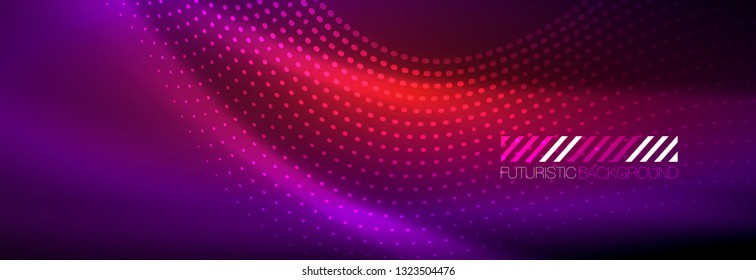 Ola abstracta brillante en movimiento oscuro y brillante, luz espacial mágica. Diseño de fondo abstracto de vector techno