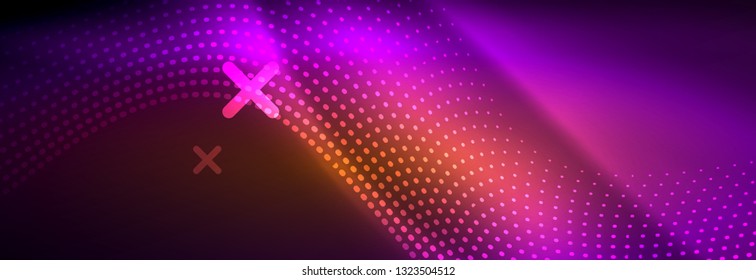 Glowing abstract wave on dark, shiny motion, magic space light. Vector techno abstract background design