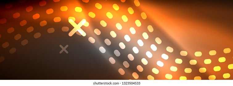 Glowing abstract wave on dark, shiny motion, Christmas and New Year magic space light. Vector techno abstract background