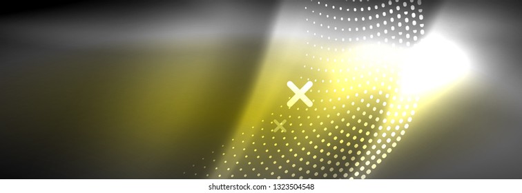 Glowing abstract wave on dark, shiny motion, Christmas and New Year magic space light. Vector techno abstract background