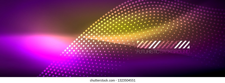 Ola abstracta brillante en movimiento oscuro y brillante, luz espacial mágica. Diseño de fondo abstracto de vector techno