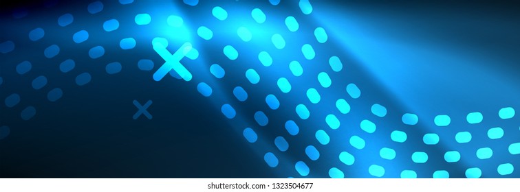 Glowing abstract wave on dark, shiny motion, magic space light. Vector techno abstract background design