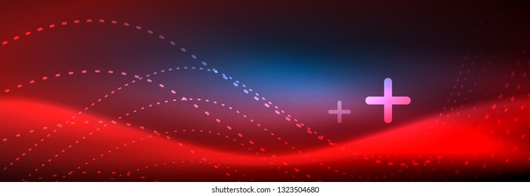 Glowing abstract wave on dark, shiny motion, magic space light. Vector techno abstract background design