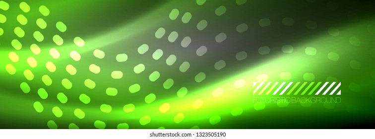 Glowing abstract wave on dark, shiny motion, Christmas and New Year magic space light. Vector techno abstract background