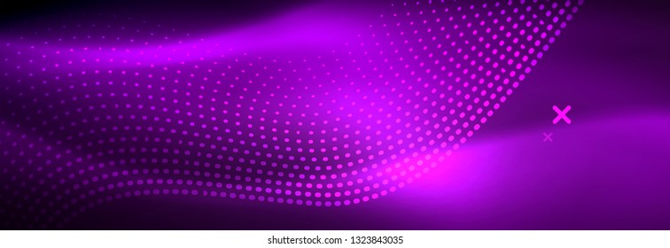 Glowing abstract wave on dark, shiny motion, magic space light. Vector techno abstract background design