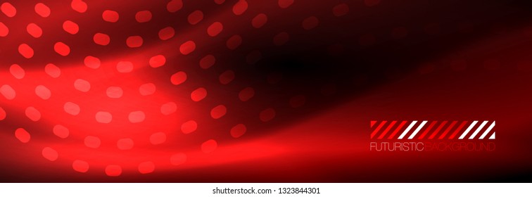 Glowing abstract wave on dark, shiny motion, Christmas and New Year magic space light. Vector techno abstract background