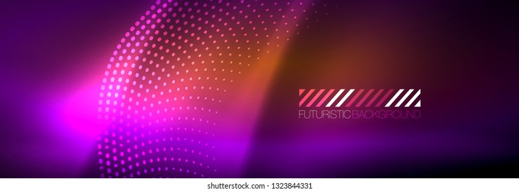 Glowing abstract wave on dark, shiny motion, magic space light. Vector techno abstract background design