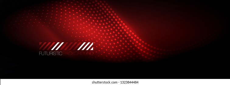 Glowing abstract wave on dark, shiny motion, Christmas and New Year magic space light. Vector techno abstract background