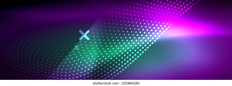 Glühende abstrakte Welle auf dunkler, glänzender Bewegung, zauberhaftes Raumlicht. Abstraktes Vektorgrafik-Hintergrunddesign