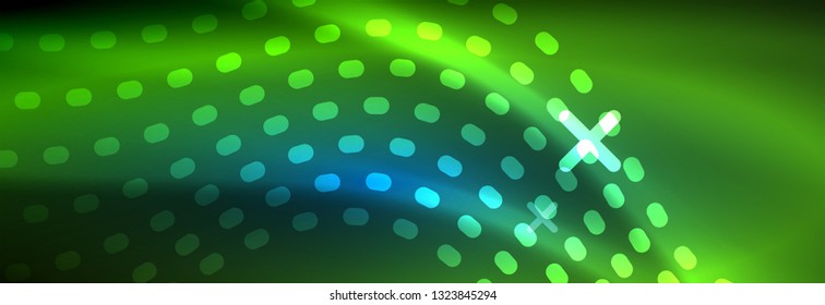 Glowing abstract wave on dark, shiny motion, magic space light. Vector techno abstract background design