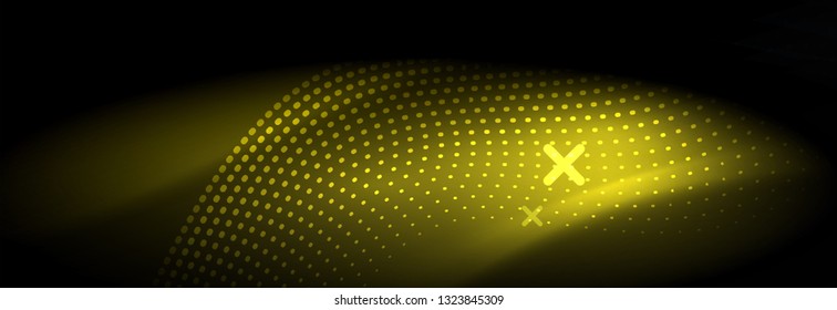 Glowing abstract wave on dark, shiny motion, Christmas and New Year magic space light. Vector techno abstract background
