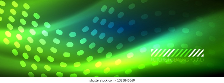 Glowing abstract wave on dark, shiny motion, magic space light. Vector techno abstract background design