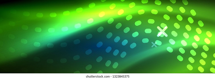 Glowing abstract wave on dark, shiny motion, magic space light. Vector techno abstract background design