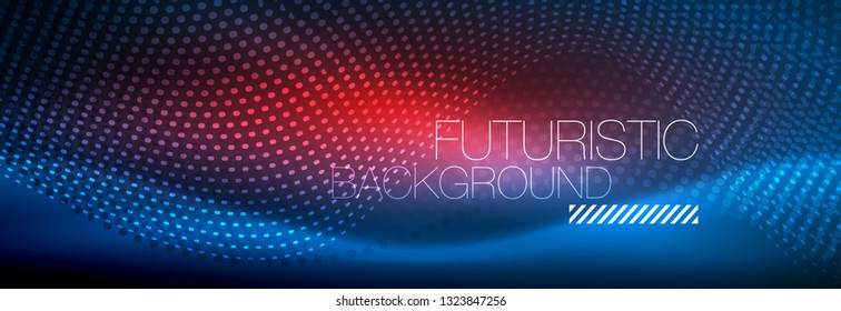 Glowing abstract wave on dark, shiny motion, magic space light. Vector techno abstract background design