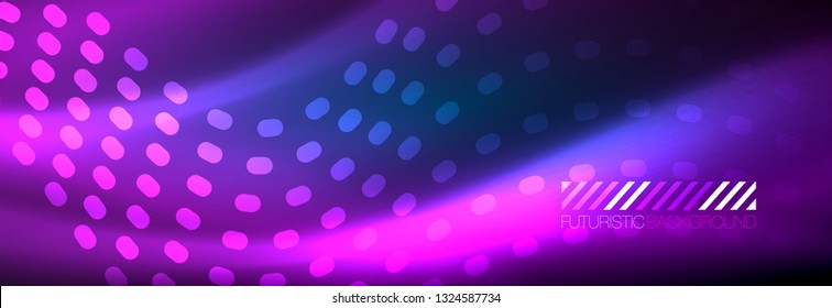 Glowing abstract wave on dark, shiny motion, magic space light. Vector techno abstract background design