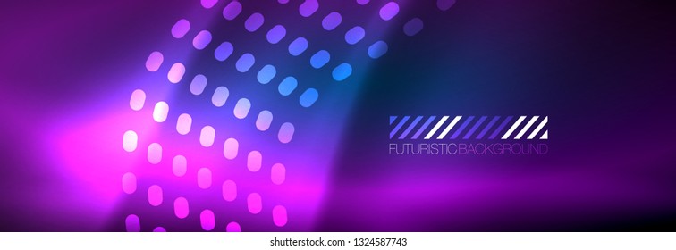 Glowing abstract wave on dark, shiny motion, magic space light. Vector techno abstract background design
