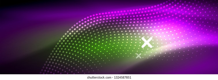 Ola abstracta brillante en movimiento oscuro y brillante, luz espacial mágica. Diseño de fondo abstracto de vector techno