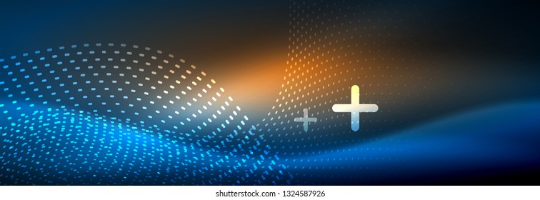 Ola abstracta brillante en movimiento oscuro y brillante, luz espacial mágica. Diseño de fondo abstracto de vector techno