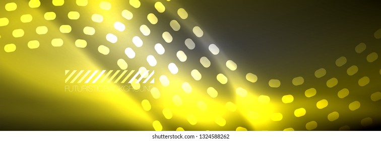 Glowing abstract wave on dark, shiny motion, Christmas and New Year magic space light. Vector techno abstract background