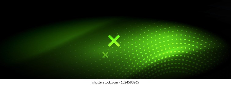 Brillante ola abstracta en movimiento oscuro y brillante, Navidad y Año Nuevo mágico luz espacial. Fondo abstracto Vector Techno