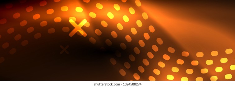 Glowing abstract wave on dark, shiny motion, Christmas and New Year magic space light. Vector techno abstract background