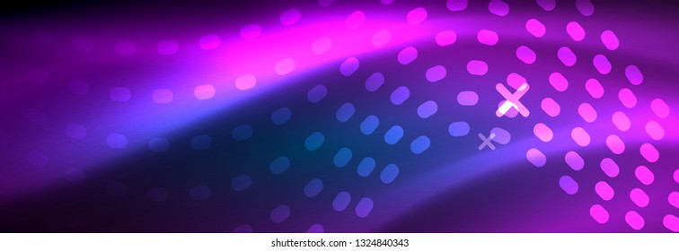Glowing abstract wave on dark, shiny motion, magic space light. Vector techno abstract background design
