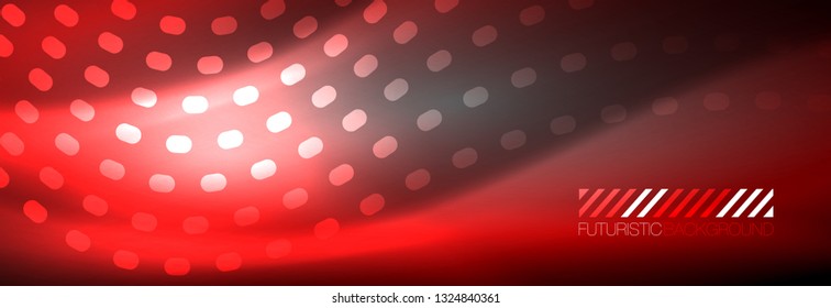 Glowing abstract wave on dark, shiny motion, Christmas and New Year magic space light. Vector techno abstract background