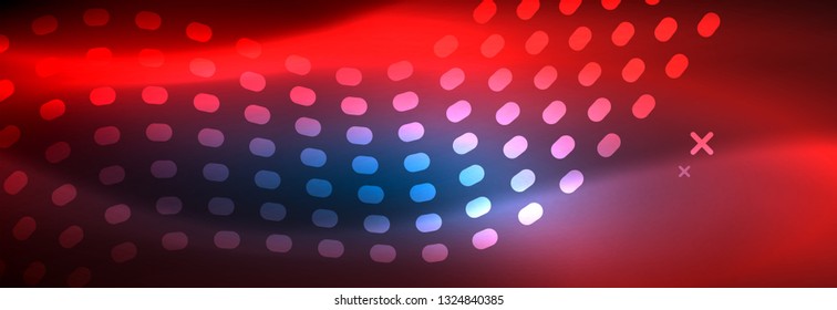 Glowing abstract wave on dark, shiny motion, magic space light. Vector techno abstract background design