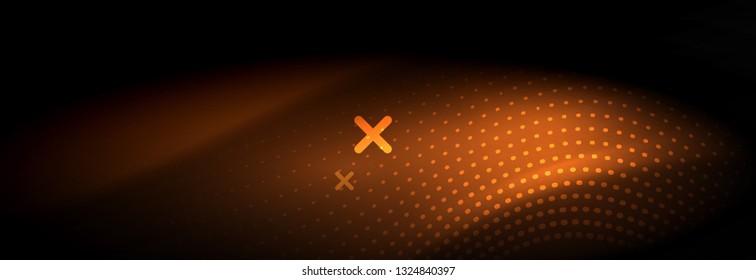 Glowing abstract wave on dark, shiny motion, Christmas and New Year magic space light. Vector techno abstract background
