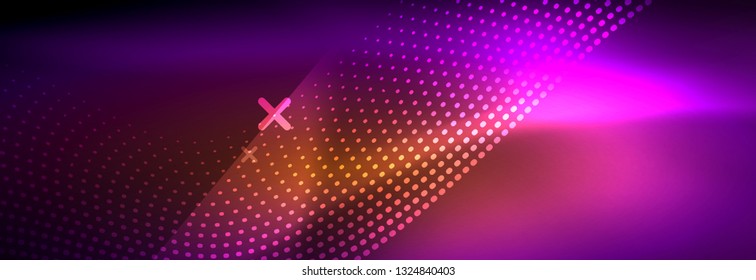 Glowing abstract wave on dark, shiny motion, magic space light. Vector techno abstract background design