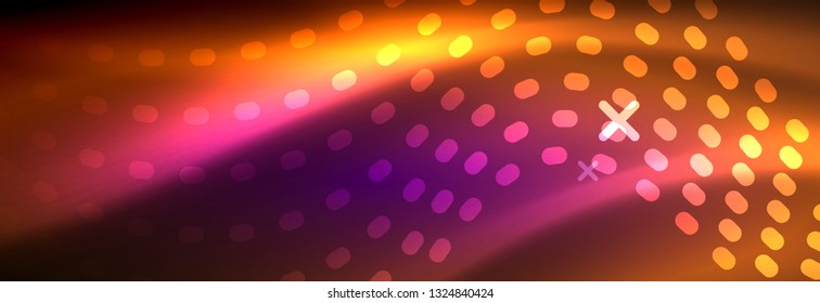 Glowing abstract wave on dark, shiny motion, magic space light. Vector techno abstract background design
