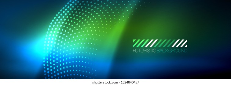 Glowing abstract wave on dark, shiny motion, magic space light. Vector techno abstract background design