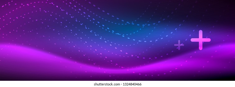 Glowing abstract wave on dark, shiny motion, magic space light. Vector techno abstract background design