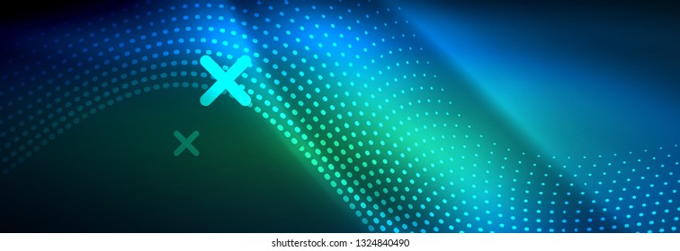Ola abstracta brillante en movimiento oscuro y brillante, luz espacial mágica. Diseño de fondo abstracto de vector techno