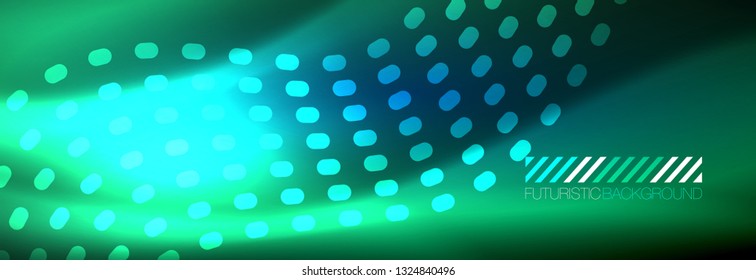 Glowing abstract wave on dark, shiny motion, magic space light. Vector techno abstract background design