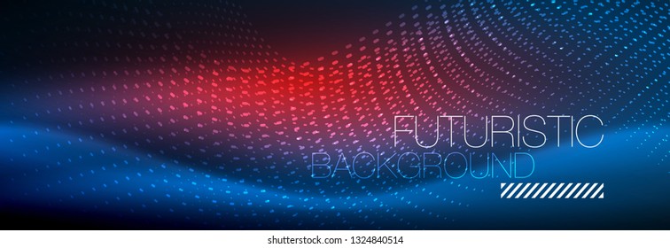 Glühende abstrakte Welle auf dunkler, glänzender Bewegung, zauberhaftes Raumlicht. Abstraktes Vektorgrafik-Hintergrunddesign