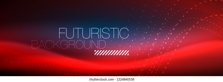 Glowing abstract wave on dark, shiny motion, magic space light. Vector techno abstract background design