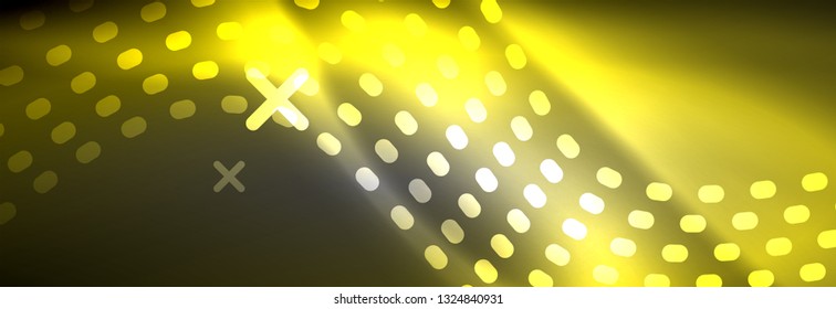 Glowing abstract wave on dark, shiny motion, Christmas and New Year magic space light. Vector techno abstract background